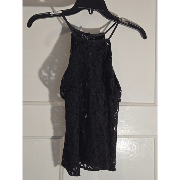 H&M Tops - HM Coachella Official Collection Black Lace Halter Top High Neck Floral Size 2